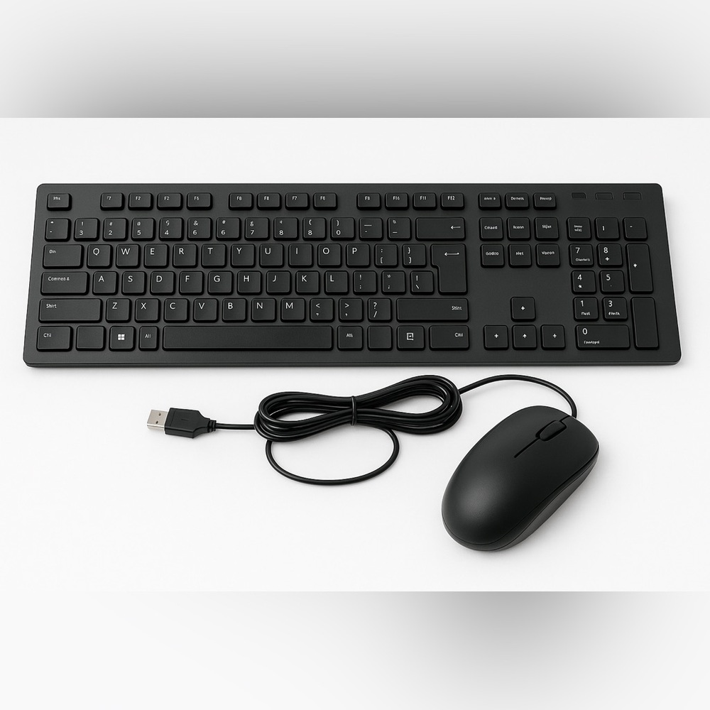 Dell Wired‎ USB Keyboard and Mouse Bundle Black Slim Quiet Keys